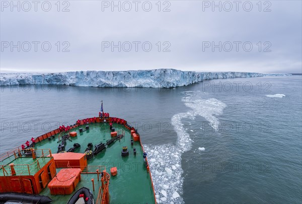 Icebreaker apporaching a massive glacier on Mc Clintok or Klintok Island