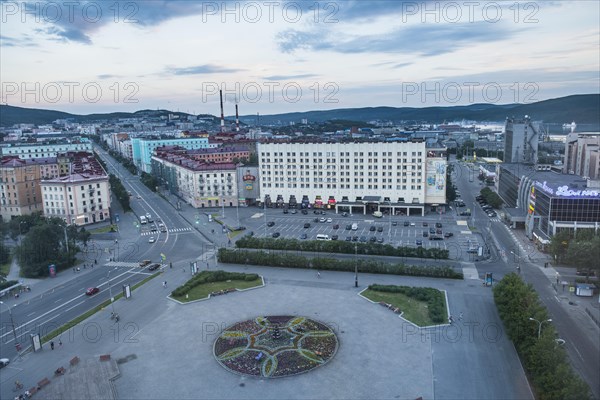 Overlook over Murmansk at sunset