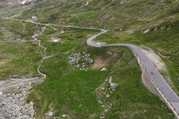 Aerial view of the south side of the Spluegen Pass in the direction of Montespluga