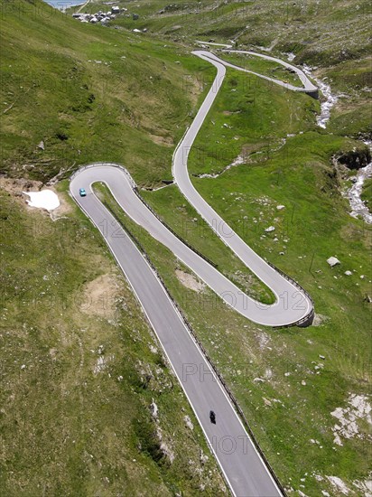 Aerial view of the south side of the Spluegen Pass in the direction of Montespluga