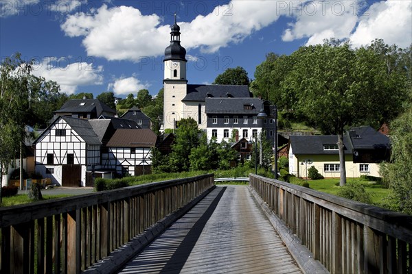 Wooden bridge over the river Saale