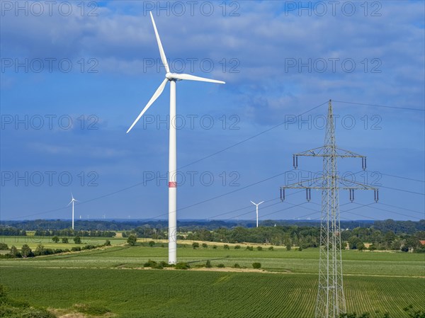 Wind turbines and power pylons at the Rundlingsdorf Gistenbeck