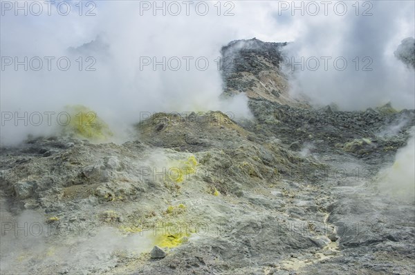 Sulphur pieces on Iozan (sulfur mountain) active volcano area