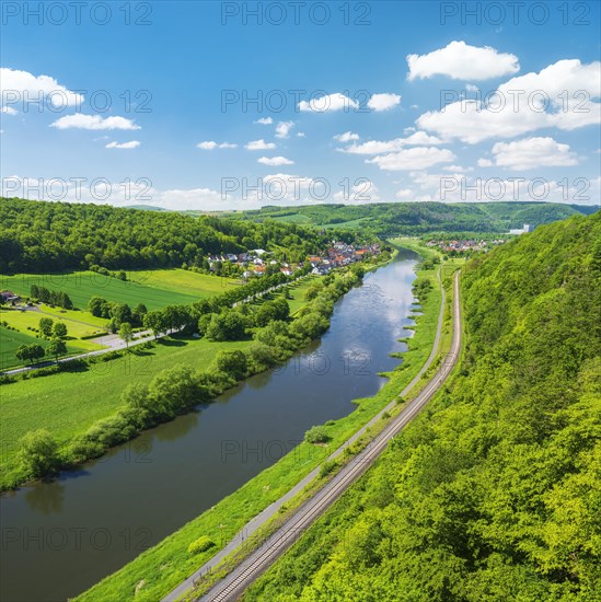 View from the Weser-Skywalk on the Weser towards Herstelle and Wuergassen