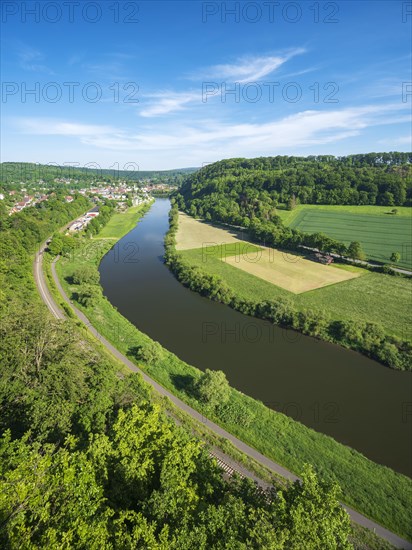 View from the Weser-Skywalk on the river Weser towards Bad Karlshafen