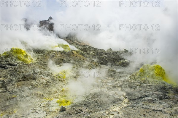 Sulphur pieces on Iozan (sulfur mountain) active volcano area