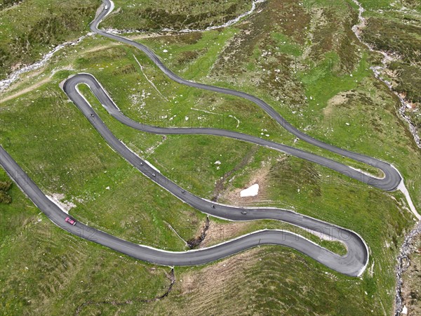 Aerial view of the serpentines on the north side of the Spluegen Pass