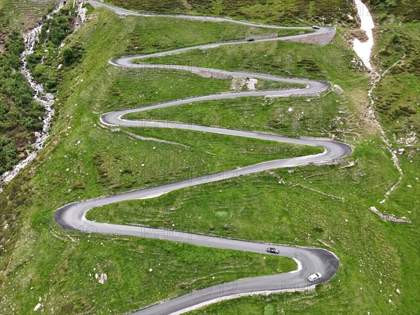 Aerial view of the serpentines on the north side of the Spluegen Pass