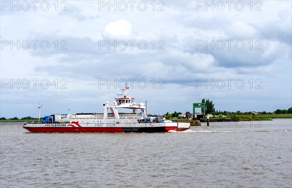 Ferry boat of the ferry line Wischhafen (Lower Saxony) -Glueckstadt (Schleswig-Holstein)