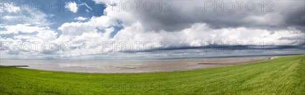 Panorama photo of the Wurster North Sea coast between Dorum-Neufeld and Wremen at low tide