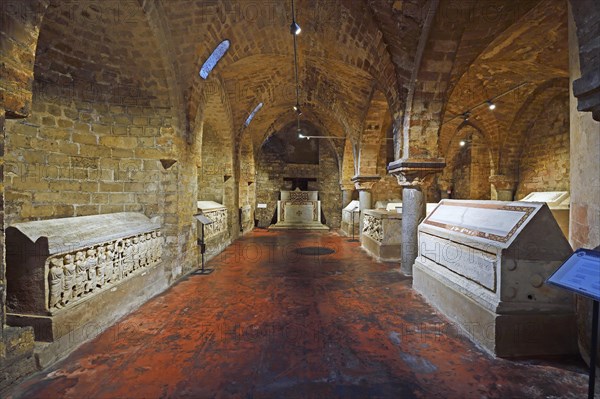 Historic coffins in the crypt of Palermo Cathedral