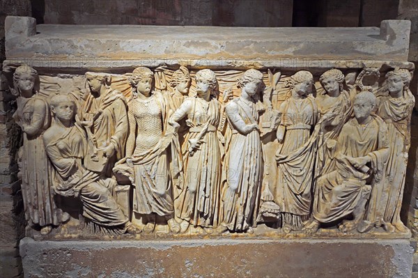 Historic coffins in the crypt of Palermo Cathedral