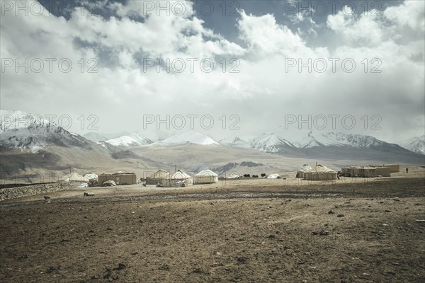 Kyrgyz settlement Khadz Goz of yurts and small stone buildings