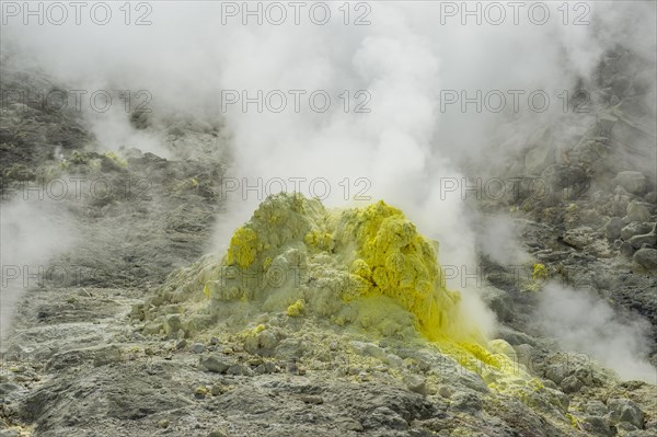 Sulphur pieces on Iozan (sulfur mountain) active volcano area