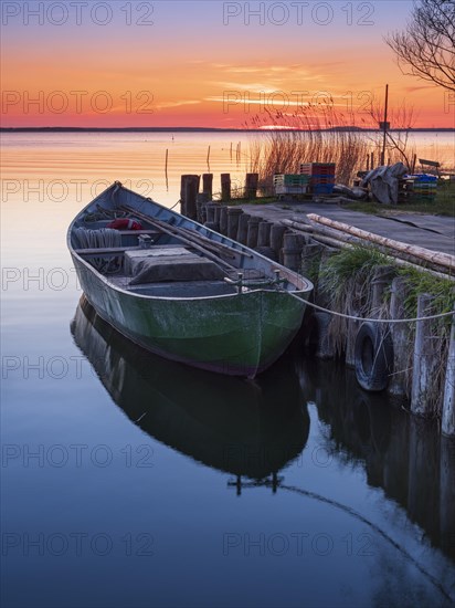 Small fishing harbour on the Peenestrom at sunset