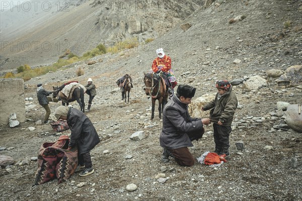 Kyrgyz nomad family during a rest