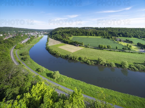 View from the Weser-Skywalk on the river Weser towards Bad Karlshafen