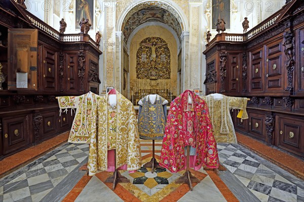 Historic bishop's vestments in the sacristy