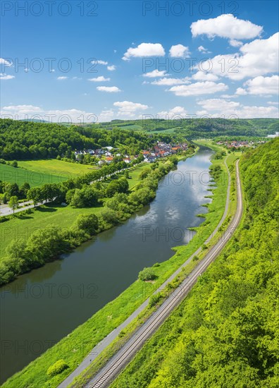 View from the Weser-Skywalk on the Weser towards Herstelle and Wuergassen