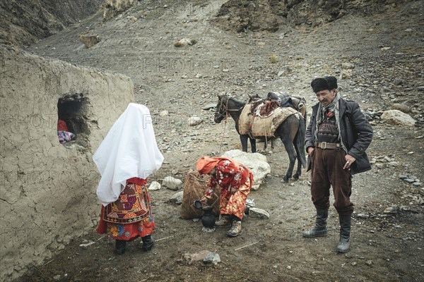 Kyrgyz nomad family during a rest