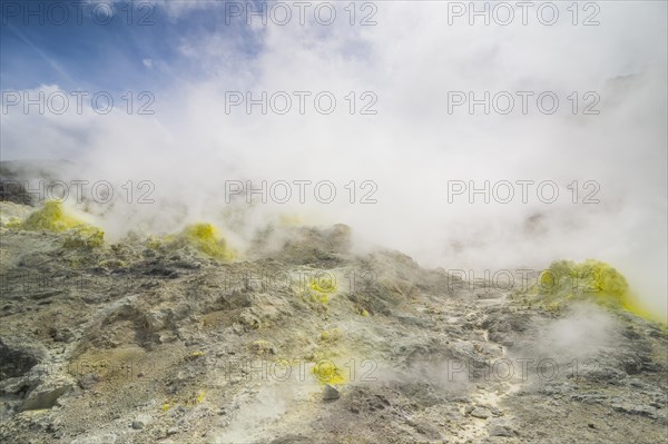 Sulphur pieces on Iozan (sulfur mountain) active volcano area