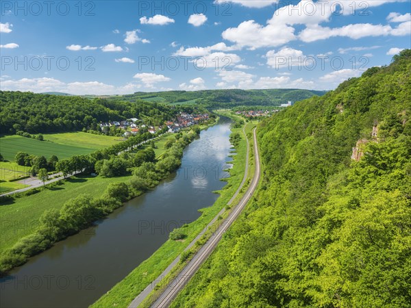 View from the Weser-Skywalk on the Weser towards Herstelle and Wuergassen