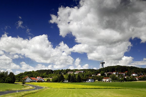 View over the fields of Zimmerau and the Bavarian Tower on the Buechelberg