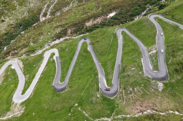 Aerial view of the serpentines on the north side of the Spluegen Pass