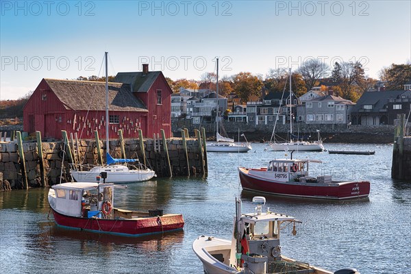 Red fishing shack in the harbor