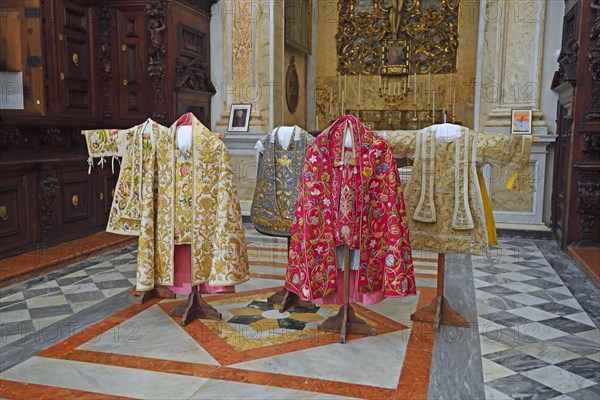 Historic bishop's vestments in the sacristy