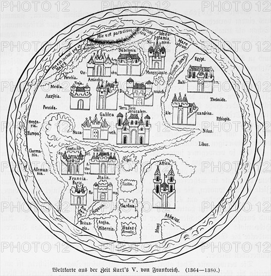 World map from the 14th century at the time of Charles V vo