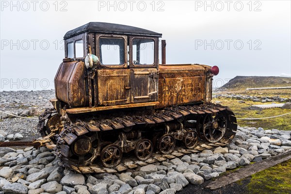 Historical caterpillar in the meteorological station Sedov in Tikhaya bay on Hooker island