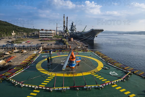 Helipad and a the only nuclear air carrier in Murmansk