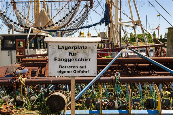 Fishing nets and other fishing equipment at the harbour of Greetsiel