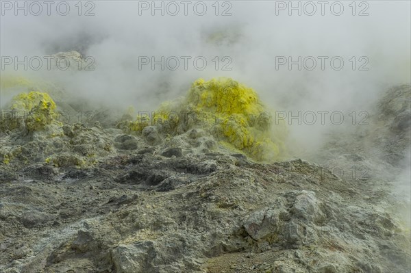 Sulphur pieces on Iozan (sulfur mountain) active volcano area