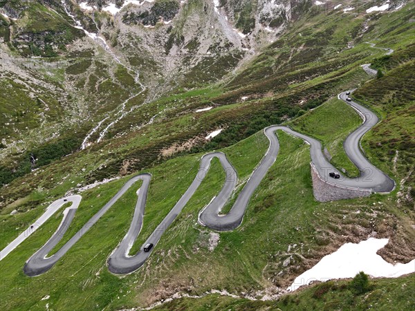 Aerial view of the serpentines on the north side of the Spluegen Pass