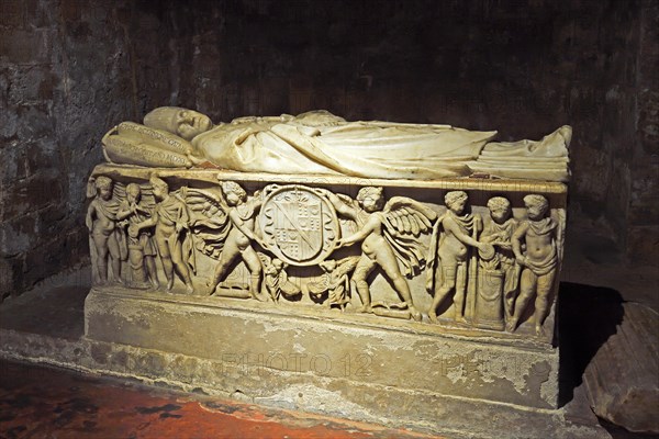 Historic coffins in the crypt of Palermo Cathedral