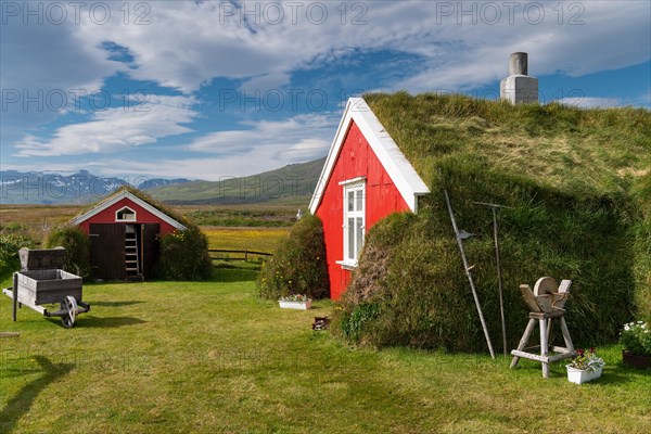 Traditional peat protected wooden house Lindarbakki