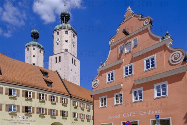 Market square and church towers of the parish church St. Emmeram