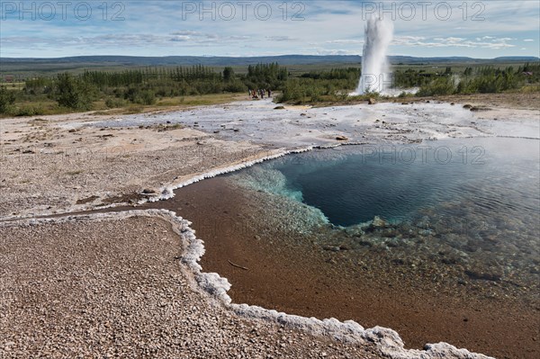 Thermal spring and eruption Geysir Strokkur