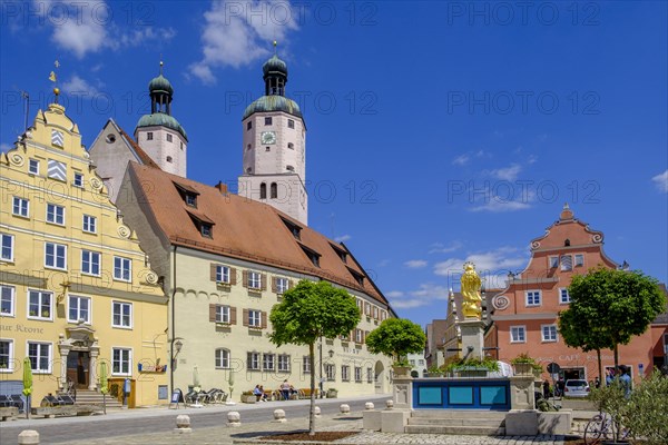 Market square and church towers of the parish church St. Emmeram