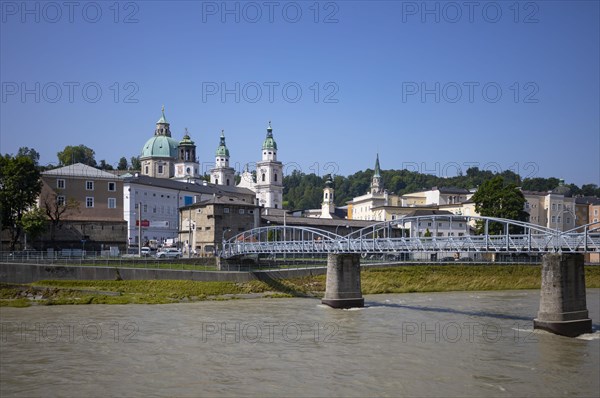 Mozartsteg over the Salzach river with a view of Salzburg's old town