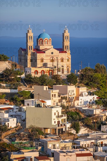 View from Ano Syros to the houses of Ermoupoli with the Anastasi church or Church of the Resurrection