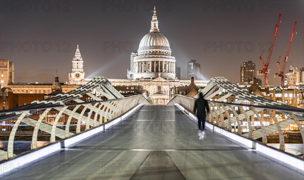 Millennium Bridge and St Paul's Cathedral at night