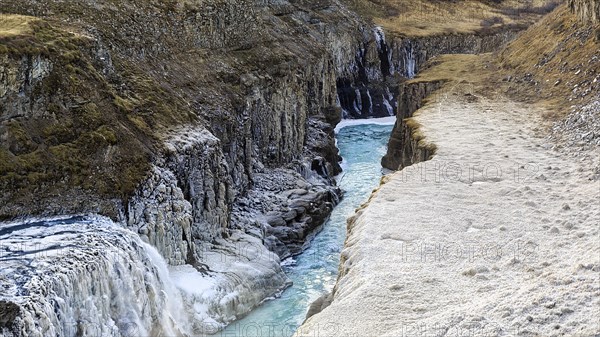 Waterfall Gullfoss with ice