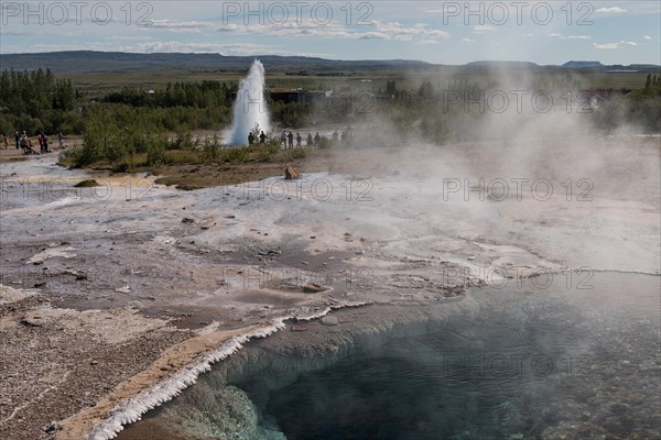 Thermal spring and eruption Geysir Strokkur