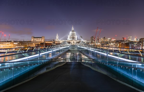 Millennium Bridge and St Paul's Cathedral at night
