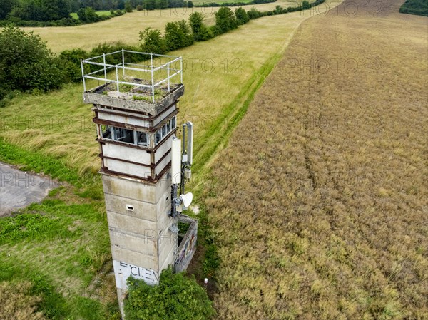 Former GDR watchtower on the border between Thuringia (right) and Hesse (left)