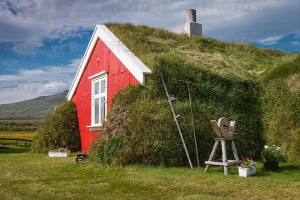 Traditional peat protected wooden house Lindarbakki