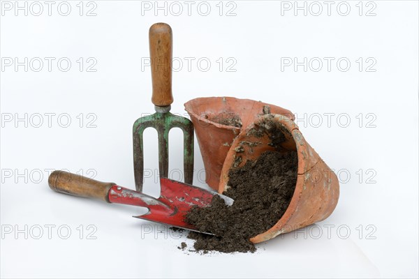 Clay pots and garden tools